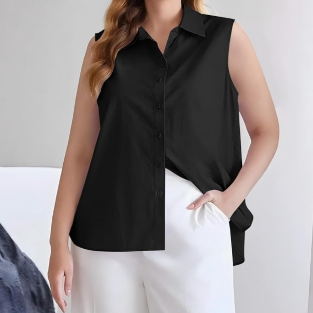 Alfani Sleeveless Button-Down Shirt in Black